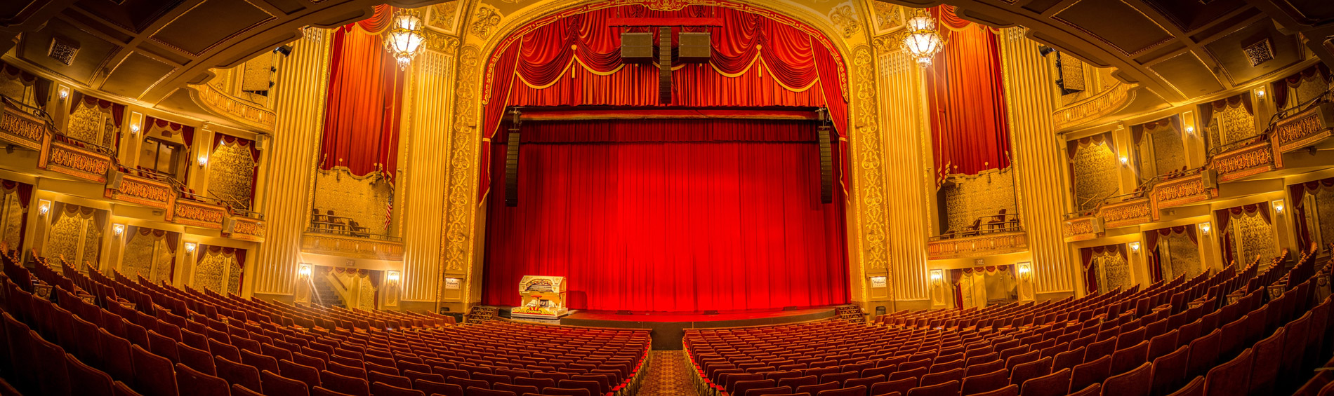 Wide lens view of the stage curtains